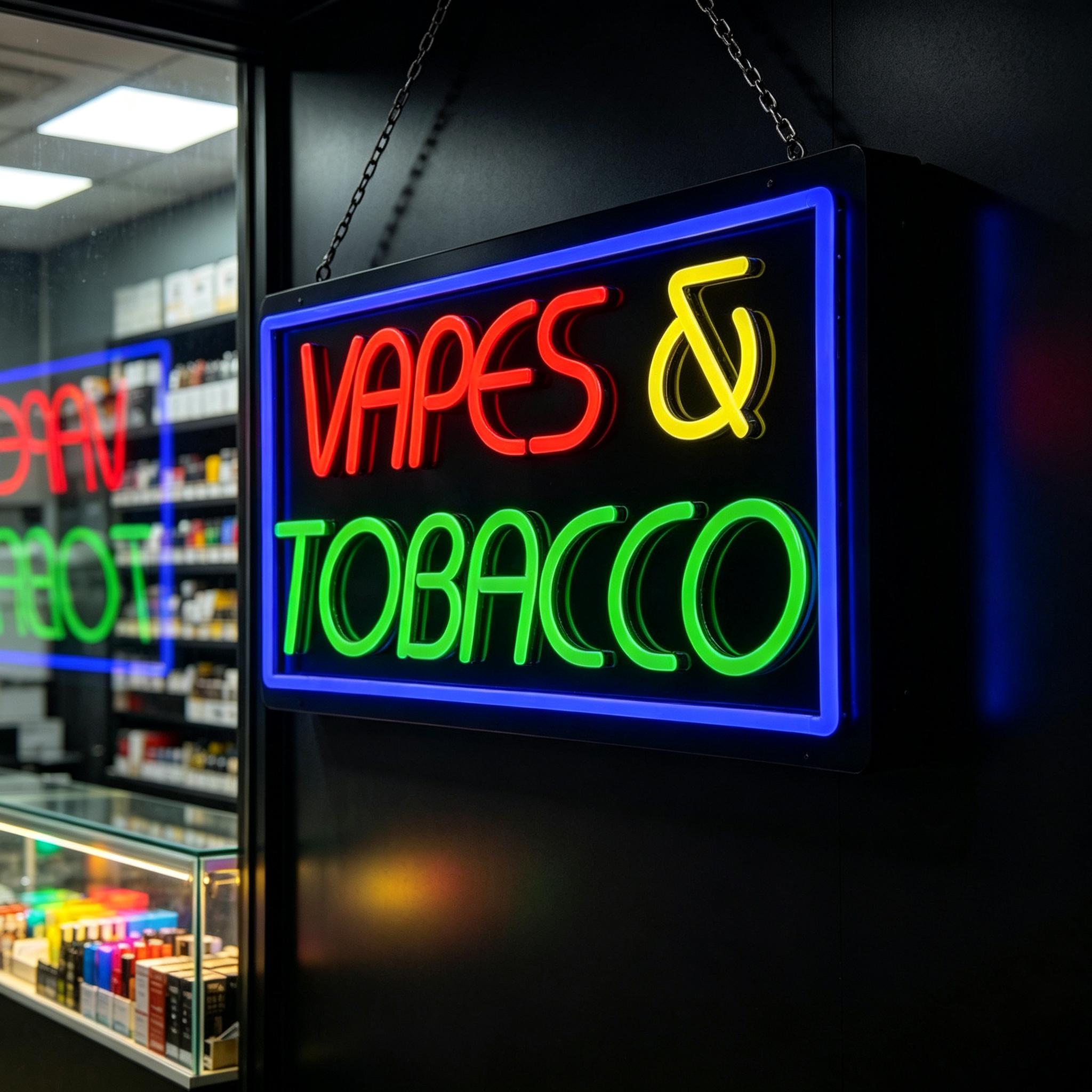لافتة نيون للتبغ والفياب، تعمل - مراجعة Vaping Store وسعره