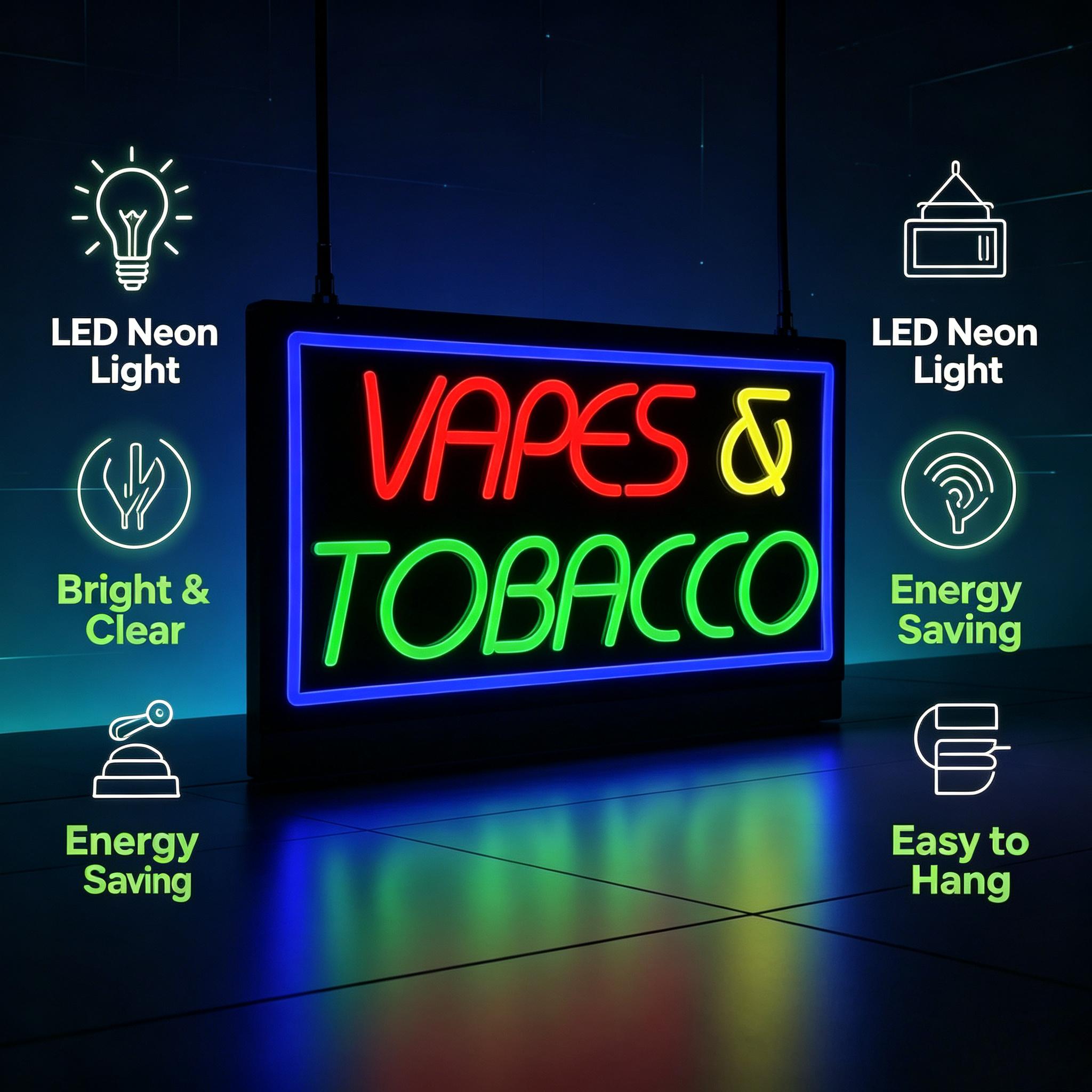لافتة نيون للتبغ والفياب، تعمل - مراجعة Vaping Store وسعره